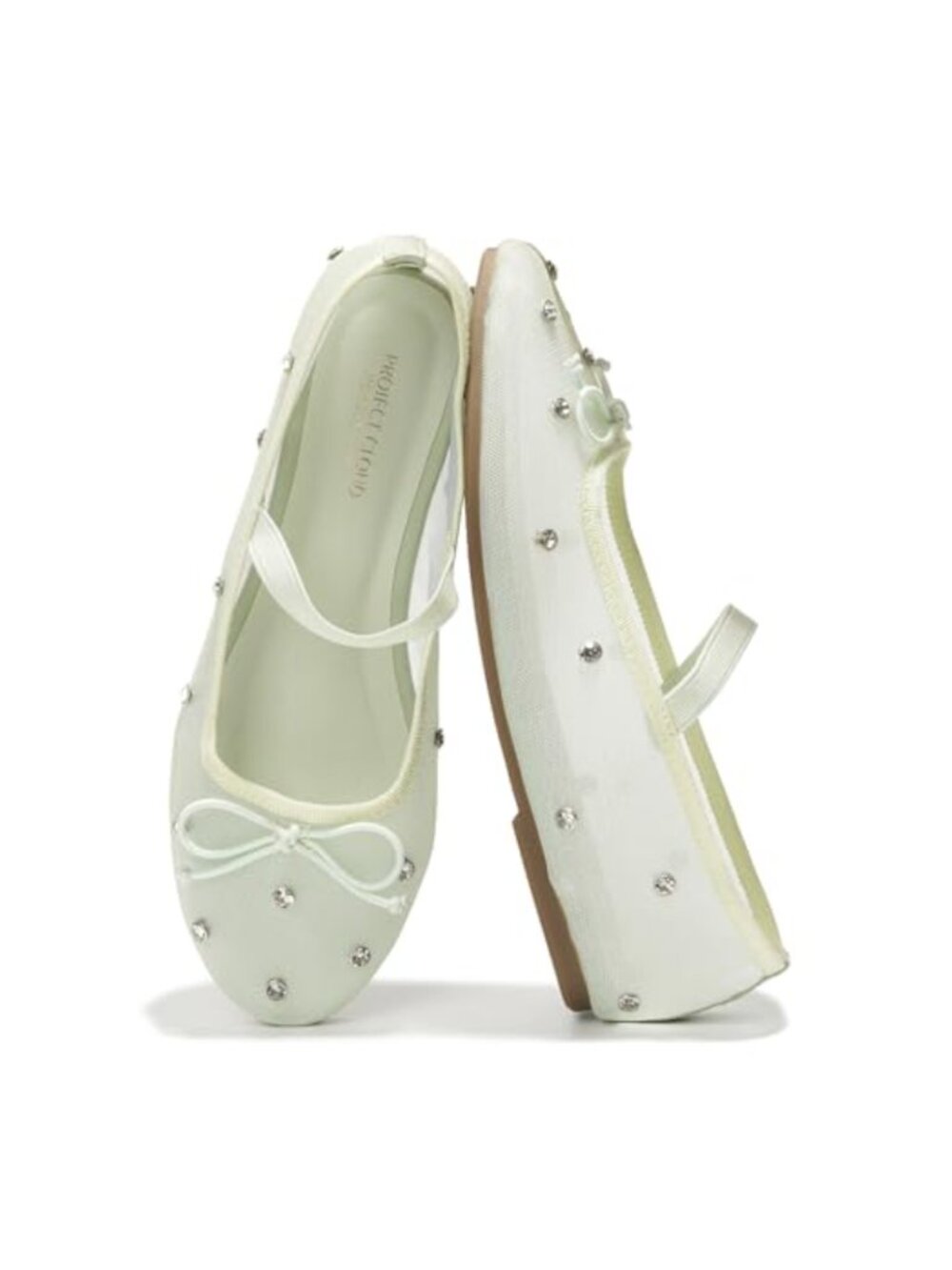 Crystal Mesh Ballet Flats Memory Foam Non-Slip Ballerina Mary Jane